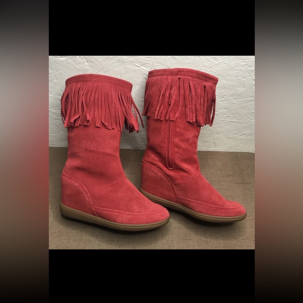 Excellent SKCH+3 Skechers Fringe Ahead Women's Boots Red Suede Size 6.5